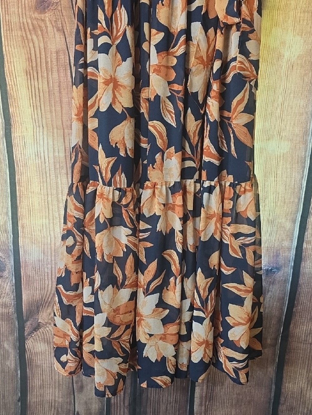 Flying Tomato Large Navy  Dress with Cream & Tan Floral Print - Picture 2 of 14